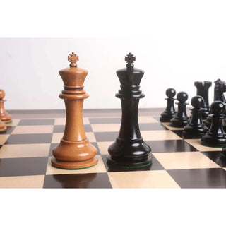 1849 Original Staunton Chess Set- Chess Pieces Only- Lacquered Distress Antiqued Boxwood & Ebony- 4.5" King