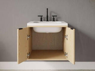 16" - 23" Floating Bathroom Vanity, Handmade in USA, Reeded Wood Inset Unit 2-Door Model