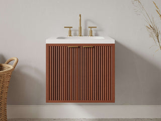 24" - 31" Floating Bathroom Vanity, Handmade in USA, Reeded Wood Inset Unit 2-Door Model