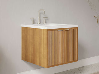 16" - 23" Floating Bathroom Vanity, Handmade in USA, Reeded Wood Inset Unit 2-Door Model