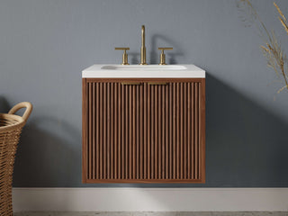 16" - 23" Floating Bathroom Vanity, Handmade in USA, Reeded Wood Inset Unit 2-Door Model