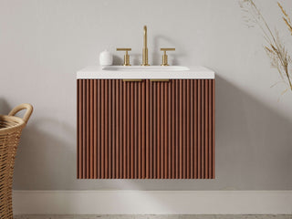 16" - 23" Floating Bathroom Vanity, Handmade in USA, Reeded Wood 2-Door Model