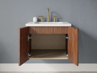 16" - 23" Floating Bathroom Vanity, Handmade in USA, Reeded Wood 2-Door Model