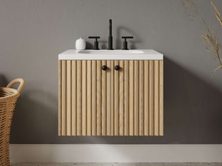 16" - 23" Floating Bathroom Vanity, Handmade in USA, Slatted Wood 2-Door Model