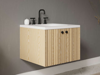 24" - 31" Floating Bathroom Vanity, Handmade in USA, Slatted Wood 2-Door Model