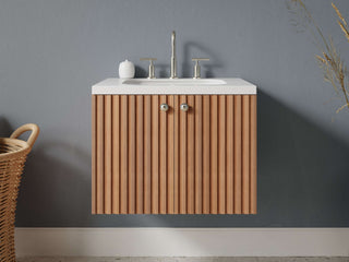 16" - 23" Floating Bathroom Vanity, Handmade in USA, Slatted Wood 2-Door Model