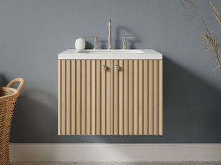 16" - 23" Floating Bathroom Vanity, Handmade in USA, Slatted Wood 2-Door Model