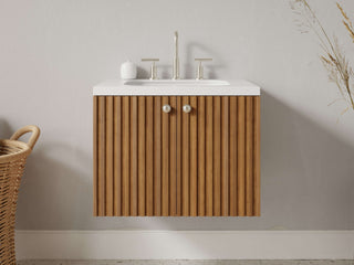 24" - 31" Floating Bathroom Vanity, Handmade in USA, Slatted Wood 2-Door Model