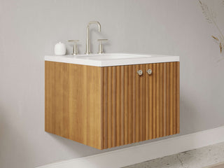 16" - 23" Floating Bathroom Vanity, Handmade in USA, Slatted Wood 2-Door Model