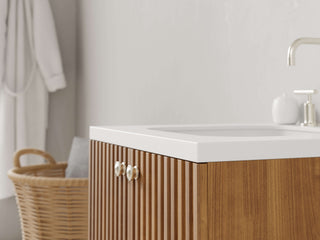 24" - 31" Floating Bathroom Vanity, Handmade in USA, Slatted Wood 2-Door Model