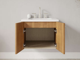 24" - 31" Floating Bathroom Vanity, Handmade in USA, Slatted Wood 2-Door Model