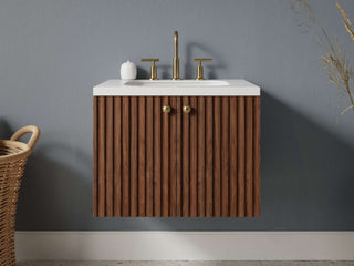 16" - 23" Floating Bathroom Vanity, Handmade in USA, Slatted Wood 2-Door Model