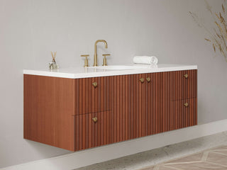 40" - 53" Floating Bathroom Vanity, Handmade in USA, Slatted Wood 2-Door 4-Drawer Model