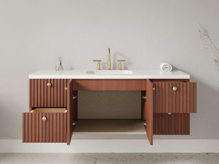 40" - 53" Floating Bathroom Vanity, Handmade in USA, Slatted Wood 2-Door 4-Drawer Model