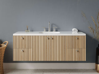 40" - 53" Floating Bathroom Vanity, Handmade in USA, Slatted Wood 2-Door 4-Drawer Model