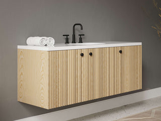 40" - 53" Floating Bathroom Vanity, Handmade in USA, Slatted Wood 3-Door Model