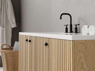 40" - 53" Floating Bathroom Vanity, Handmade in USA, Slatted Wood 3-Door Model