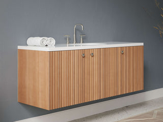 40" - 53" Floating Bathroom Vanity, Handmade in USA, Slatted Wood 3-Door Model