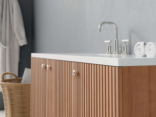 40" - 53" Floating Bathroom Vanity, Handmade in USA, Slatted Wood 3-Door Model