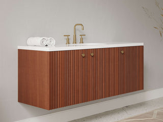 40" - 53" Floating Bathroom Vanity, Handmade in USA, Slatted Wood 3-Door Model