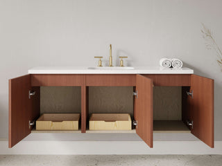 40" - 53" Floating Bathroom Vanity, Handmade in USA, Slatted Wood 3-Door Model