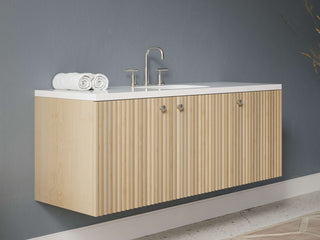 40" - 53" Floating Bathroom Vanity, Handmade in USA, Slatted Wood 3-Door Model