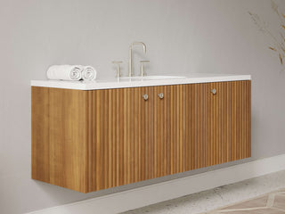 40" - 53" Floating Bathroom Vanity, Handmade in USA, Slatted Wood 3-Door Model