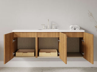 40" - 53" Floating Bathroom Vanity, Handmade in USA, Slatted Wood 3-Door Model