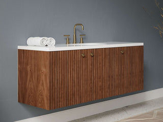 40" - 53" Floating Bathroom Vanity, Handmade in USA, Slatted Wood 3-Door Model