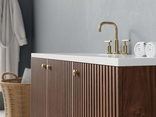 40" - 53" Floating Bathroom Vanity, Handmade in USA, Slatted Wood 3-Door Model