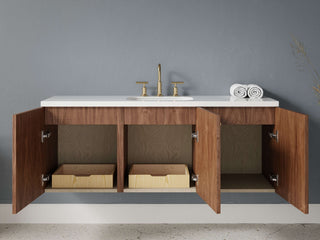 40" - 53" Floating Bathroom Vanity, Handmade in USA, Slatted Wood 3-Door Model