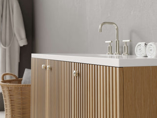 40" - 53" Floating Bathroom Vanity, Handmade in USA, Slatted Wood 3-Door Model