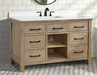 Lauren 55" Bathroom Vanity Weathered Fir - White Engineered Stone Countertop