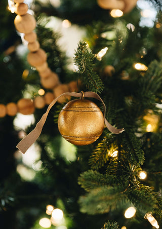 Set of 5 Gold Holiday Hand-Carved Wood Ornaments