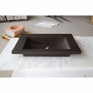 Black Andesite Natural Stone Rectangular Sink Honed/Matte (W)20" (L)33" (H)6"