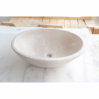 Botticino Marble Natural Stone Oval Shape Above Vanity Vessel Sink Honed (W)16" (L)20.5" (H)6"