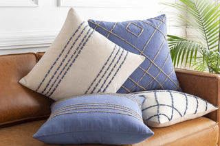 Listie Beige Navy Striped Accent Pillow