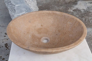 Karina Walnut Travertine Natural Stone Oval Shape Above Vanity Bathroom Vessel Sink