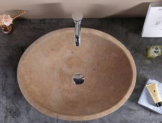 Karina Walnut Travertine Natural Stone Oval Shape Above Vanity Bathroom Vessel Sink