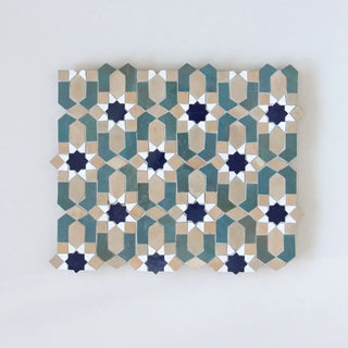 Snow, Clay, Royal Blue and Peacock - Moroccan Zellige Flower Mosaic by Tilesofezra