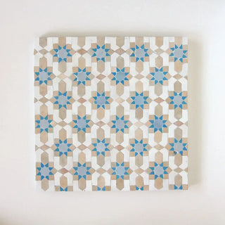 Snow, Clay, Teal & Ducke Egg Blue - Moroccan Zellige Flower Mosaic by Tilesofezra
