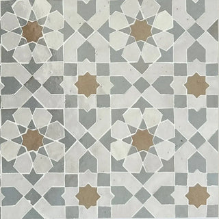 Snow, Latte & Duck Egg Blue - Moroccan Zellige Flower Mosaic by Tilesofezra