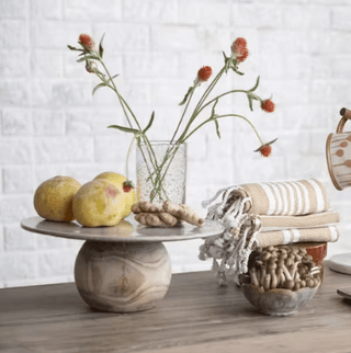 Stoneware Pedestal w/ Paulownia Wood Ball Base