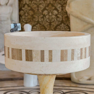 Troia Light Travertine Cylinder Above Vanity Bathroom Sink 2" Embedded Mosaics Border