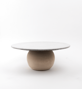 Stoneware Pedestal w/ Paulownia Wood Ball Base