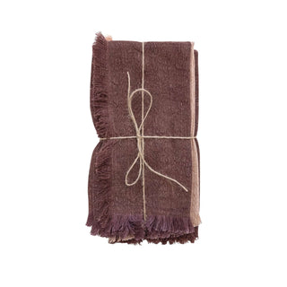 Stonewashed Linen Napkins w/ Fringe, Putty & Aubergine Color, Set of 4