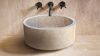 Natural Stone Beige Travertine Above Vanity Bathroom Sink Honed (D)16" (H)6"