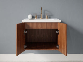 16" - 23" Floating Bathroom Vanity, Handmade in USA, Brass Inlay 2-Door Model