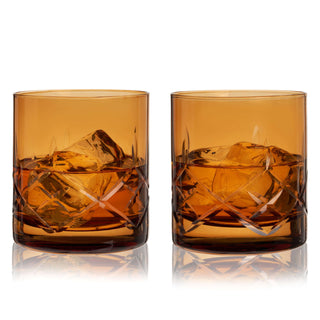 Admiral Crystal Rocks Glasses in Amber Set of 2