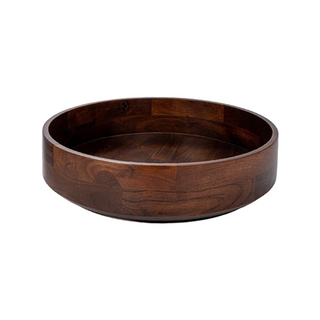 Round Acacia Wood Serving Bowl with Lid, Walnut Brown